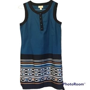 Ann Taylor Loft Blue Black Dress with Patterned Bottom Sz 12 Sleeveless Side Zip